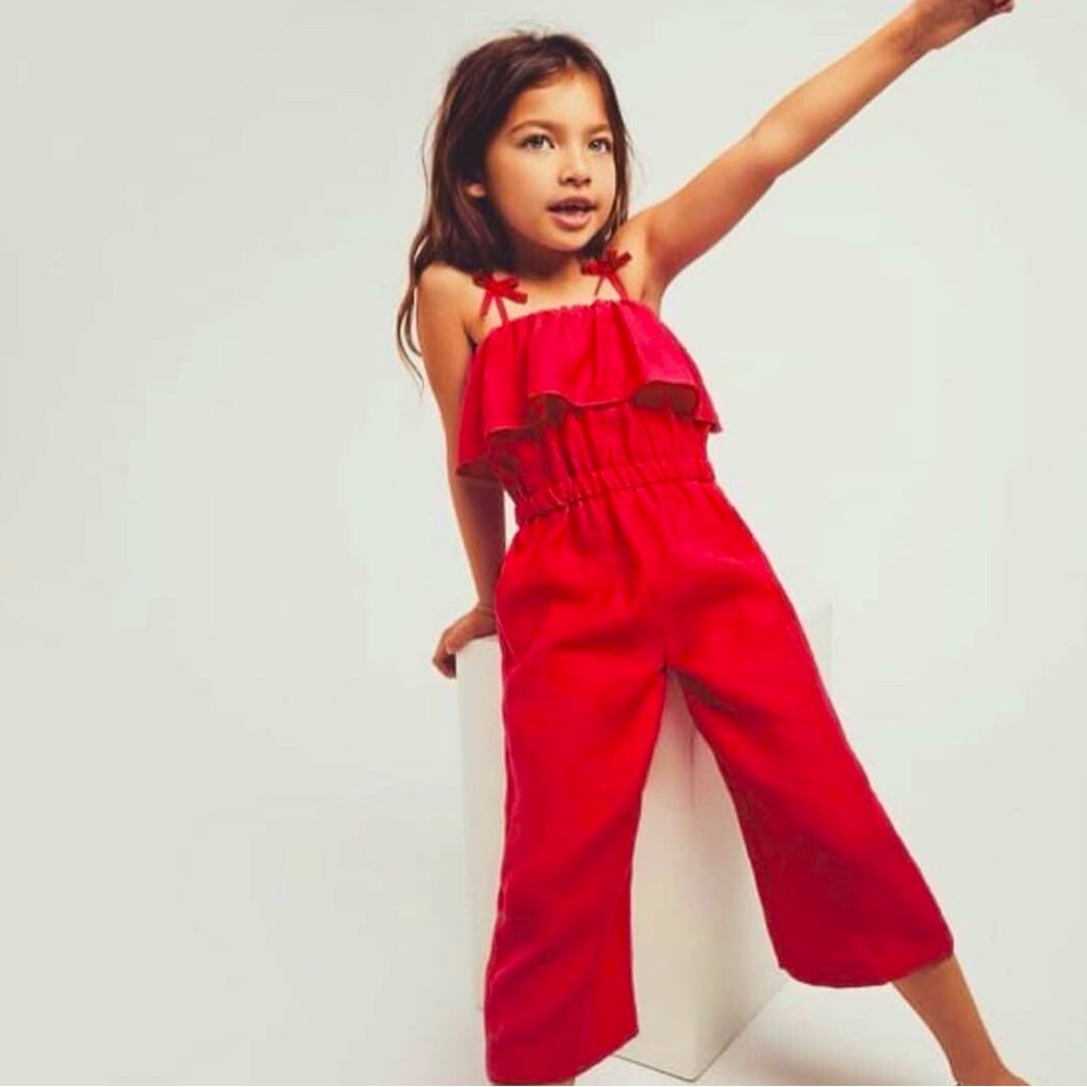 Zara Pink Bow Detail Cropped Ankle Length Jumpsuit Girls Size 13/14